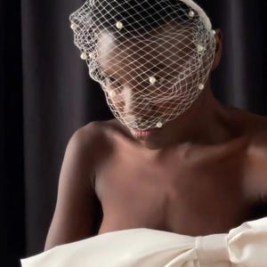 Pearl Birdcage Veil Headband: French Netting Bridal Headpiece