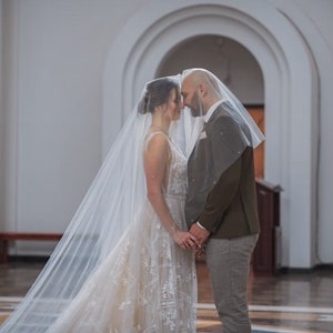 Cathedral Wedding Veil: 2-Tier English Tulle Veil with Pearls