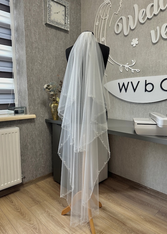 Two-Tier Cathedral Veil with Crystals (with Comb) Two Tier Cathedral Veil with Swarovski Crystals  main image 4