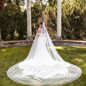 Personalized Wedding Veil: Embroidered Monogram, Custom Silk Tulle