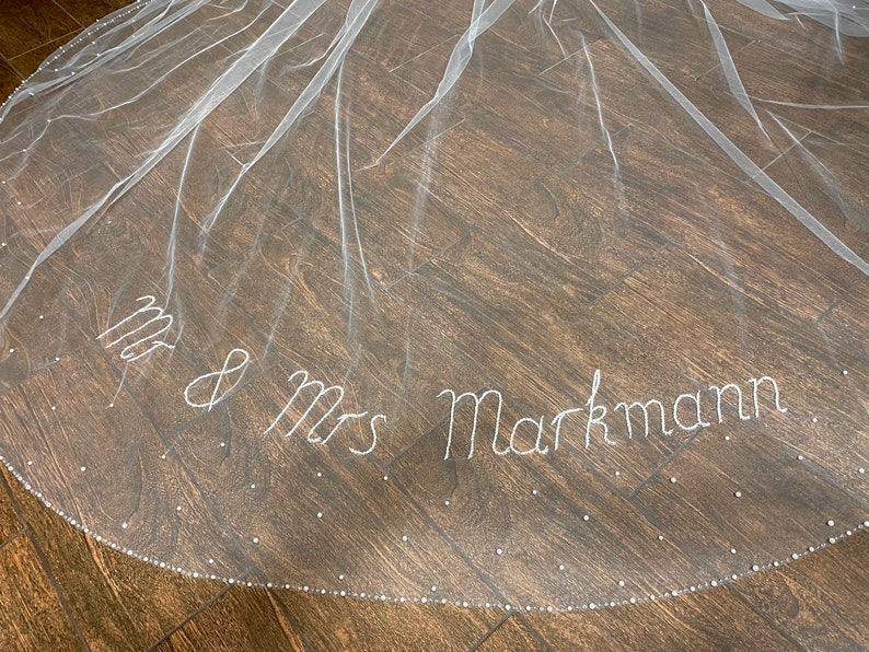 Personalized wedding veil with pearls Veil with your custom Initials Beaded letters monogram veil. words phrases on a veil