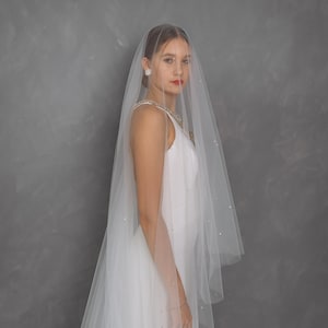 Blusher Wedding Veil Embroidered With Crystals. Bride shiny veil.