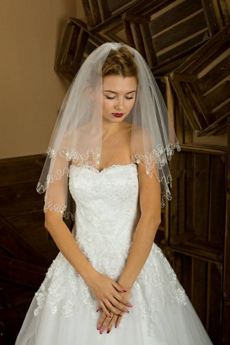 bridal veils Wedding veil with beads short veil blusher veils embroidered veil veil ivory elbow veil champagne veil fingertip veil