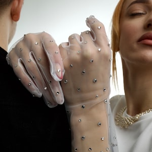 Gloves With Crystals For Bride or Party, Photoshoot.