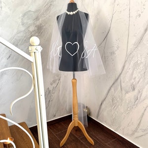 Custom Embroidered Wedding Veil: Personalized Initials, Date, Heart