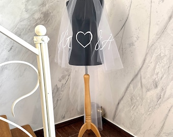 Custom Wedding Veil.  Personalized Veil.  Veil With Your Initials, Date, Monogram, Heart.