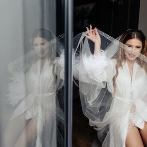 Bridal Wedding Veil With Pearls And Crystals.