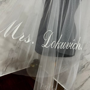 Personalized wedding veil.  Embroidery Silk Thread.  Veil with your custom Initials, date, monogram.