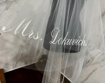 Personalized wedding veil.  Embroidery Silk Thread.  Veil with your custom Initials, date, monogram.