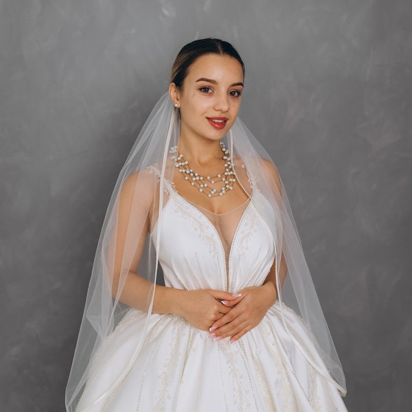 Schleier mit Satinband, Schleier mit Satinband, Schleier mit Satinband, Fingerspitze, Schleier elfenbein, Schleier für die Braut, Hochzeit Accessoires, Schleier