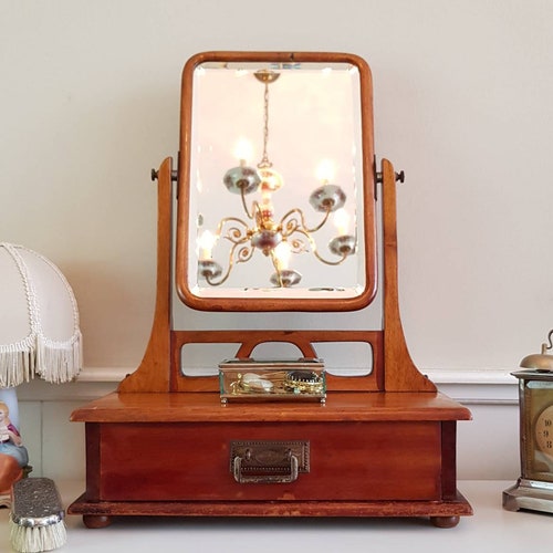 Old Vanity Mirror Vintage Wood Dresser Mirror With Drawer Etsy