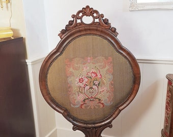 Antique French Tapestry Fire Screen, Victorian Period