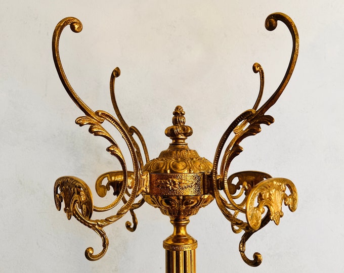 Italian Brass Standing Coat Rack, Hall Tree, Coat and Hat Hanger