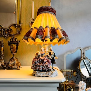 Dresden Porcelain Table Lamp – Victorian Style Bedside Light, Floral Accent, Made in Germany