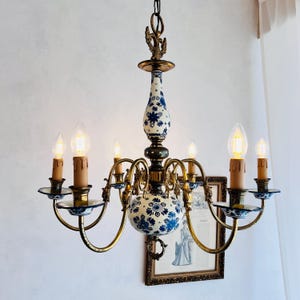 Vintage Blue Delft Chandelier - 6 Lights Chandelier - Home Lighting