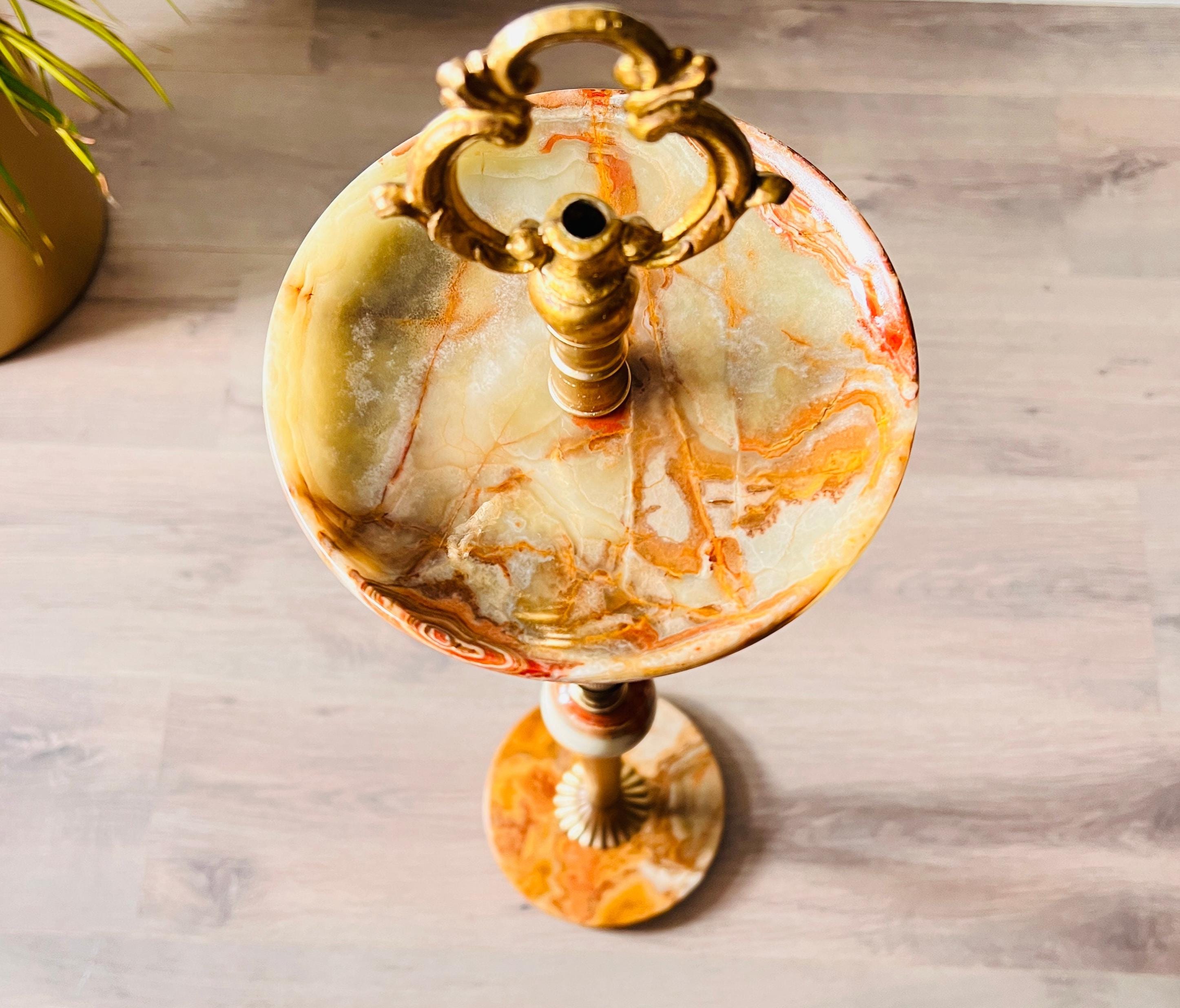 Vintage Standing Ashtray, Brass and Marble Floor Cigarette Stand