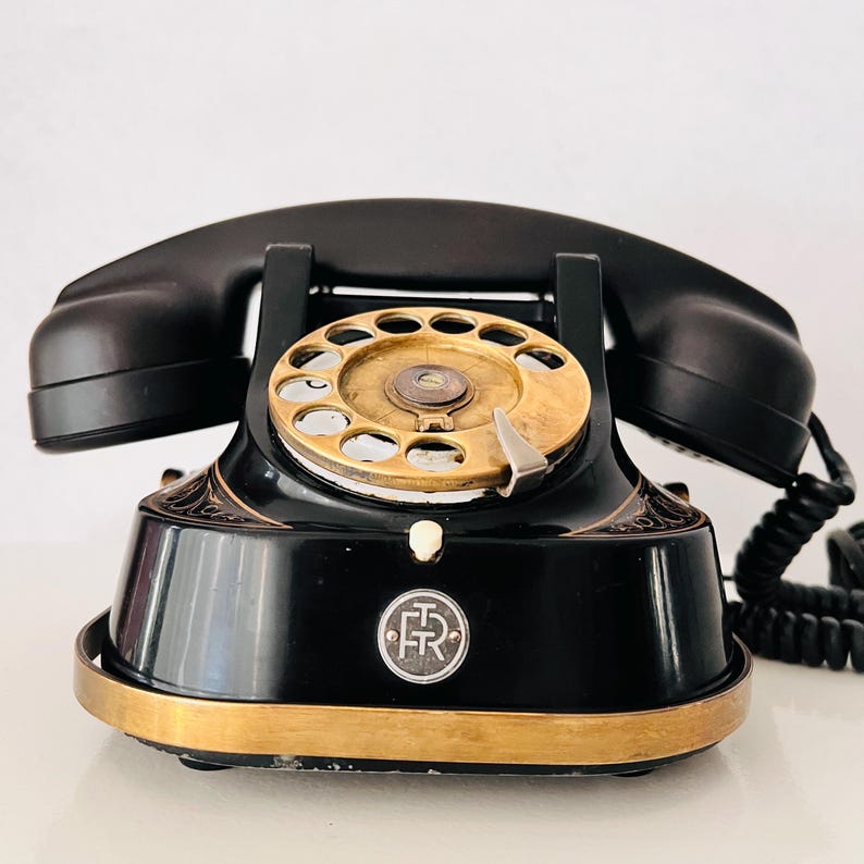 Vintage Retro Telephone, Black Telephone, Dutch Retro, Rotary Telephone , Desk Telephone, Black Bakelite