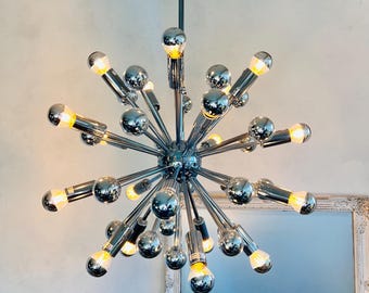 Lámpara de araña Sputnik cromada con 20 luces, lámpara colgante de la era espacial de los años 70, luminaria de techo colgante ajustable de estilo atómico.