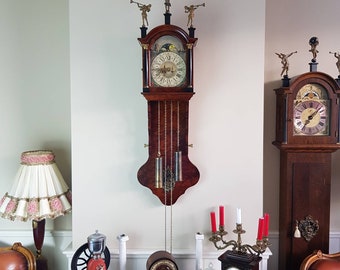 Warmink Wuba, Beautiful Pendulum with Tail, Home Decor, Antique Wall Clock, Friesian Dutch clock, Moon-phase, Hand Painted, Brass Ornaments
