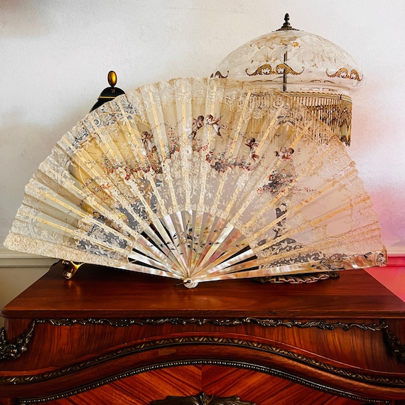 エヴァンタイユ フランス アンティーク 扇面 天使/扇子 ロココ 貴婦人
