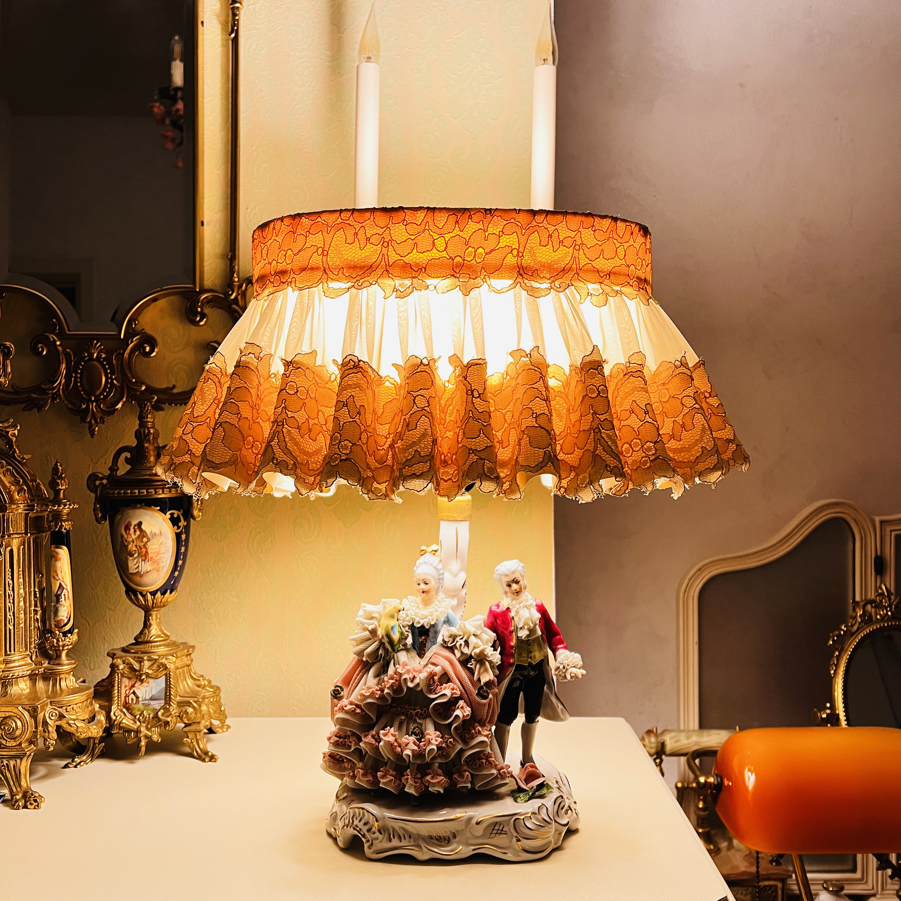 Dresden Porcelain Table Lamp – Floral Gilded Base, Romantic