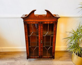 Vintage Georgian Style English Wooden Display Cabinet with Key