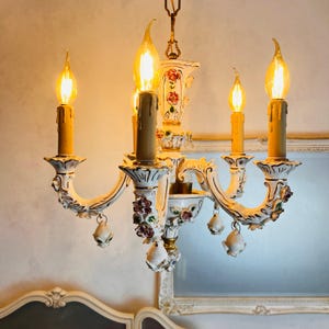 Porcelain Chandelier – Italian Capodimonte Style Vintage Light Fixture, Floral Romantic Lighting