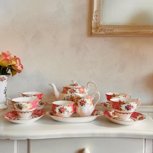 Royal Albert Lady Carlyle Tea Set: Bone China, Pink Floral, Gold Trim