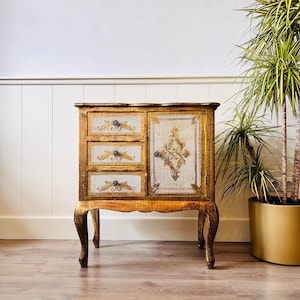 Italian Gilded Cabinet – Hand-Painted Rococo Style Sideboard with Gold Leaf Detailing