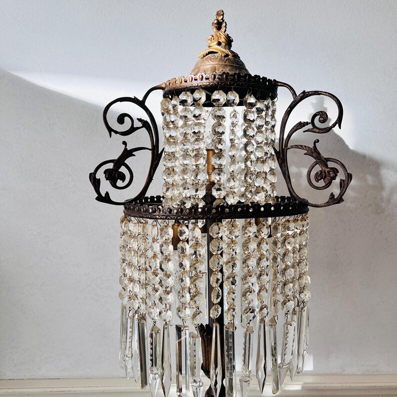 Empire Style Brass Floor Lamp with Crystals, Antique Freestanding Light, 4-Bulb Vintage Lighting for Elegant Home Decor image 3