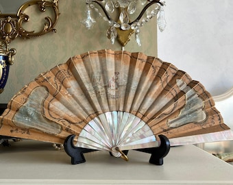Victorian Hand-Painted Fan – Antique 1900s Decorative Lace and Wood Folding Fan