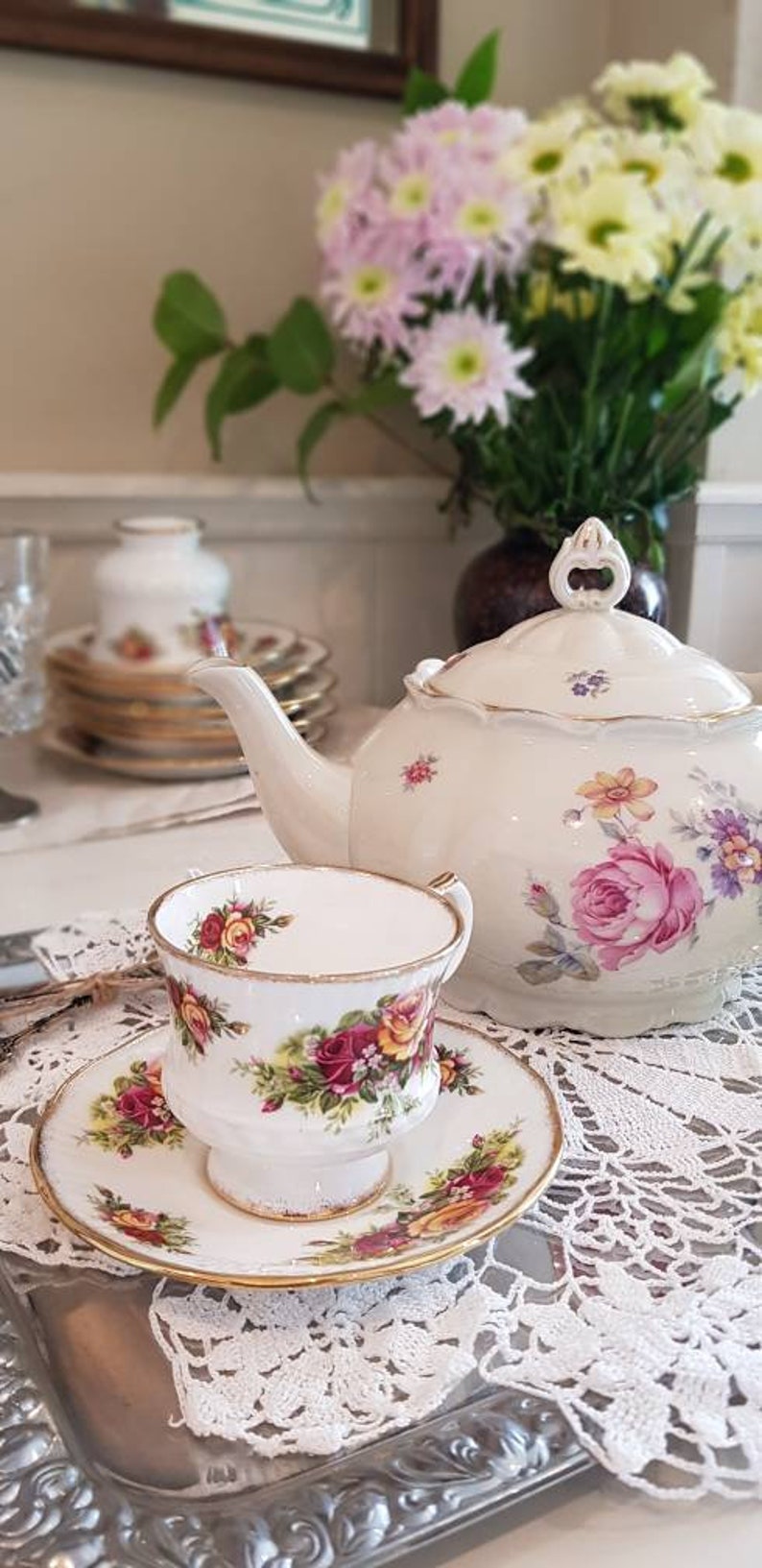 Elizabethan porcelain trio English Garden Fine bone china | Etsy