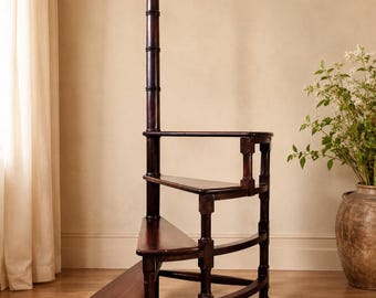 Vintage Wood Spiral Step Ladder – 4-Tier Semi-Circular Vintage Stairs Display