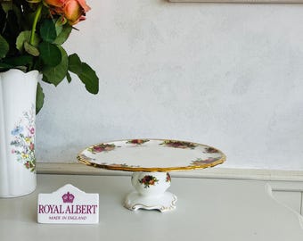 Porcelain Pedestal Cake Stand by Royal Albert, Old Country Roses Comport with 22K Gold Trim, Elegant Floral Display Dish