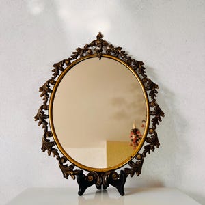Italian Art Nouveau Oval Mirror – Vintage Brass Wall Decor for Entryway or Bedroom