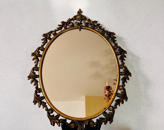 Italienischer Jugendstil Ovaler Spiegel - Vintage Messing Wandspiegel für Diele oder Schlafzimmer