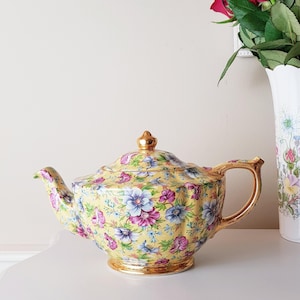 Sophie Chintz Sadler Teapot – English Floral Porcelain, Vintage James Sadler China