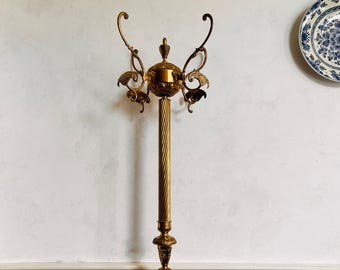 Vintage Brass Standing Coat Rack: Hollywood Regency Hall Tree, Italian Style