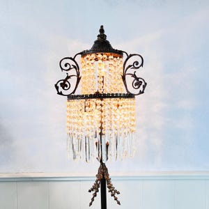 Empire Style Brass Floor Lamp with Crystals, Antique Freestanding Light, 4-Bulb Vintage Lighting for Elegant Home Decor image 1