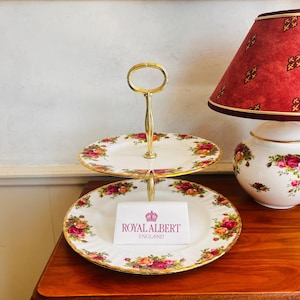 Royal Albert Old Country Roses Tiered Cake Stand – Bone China, English Floral, Two-Tier with Handle