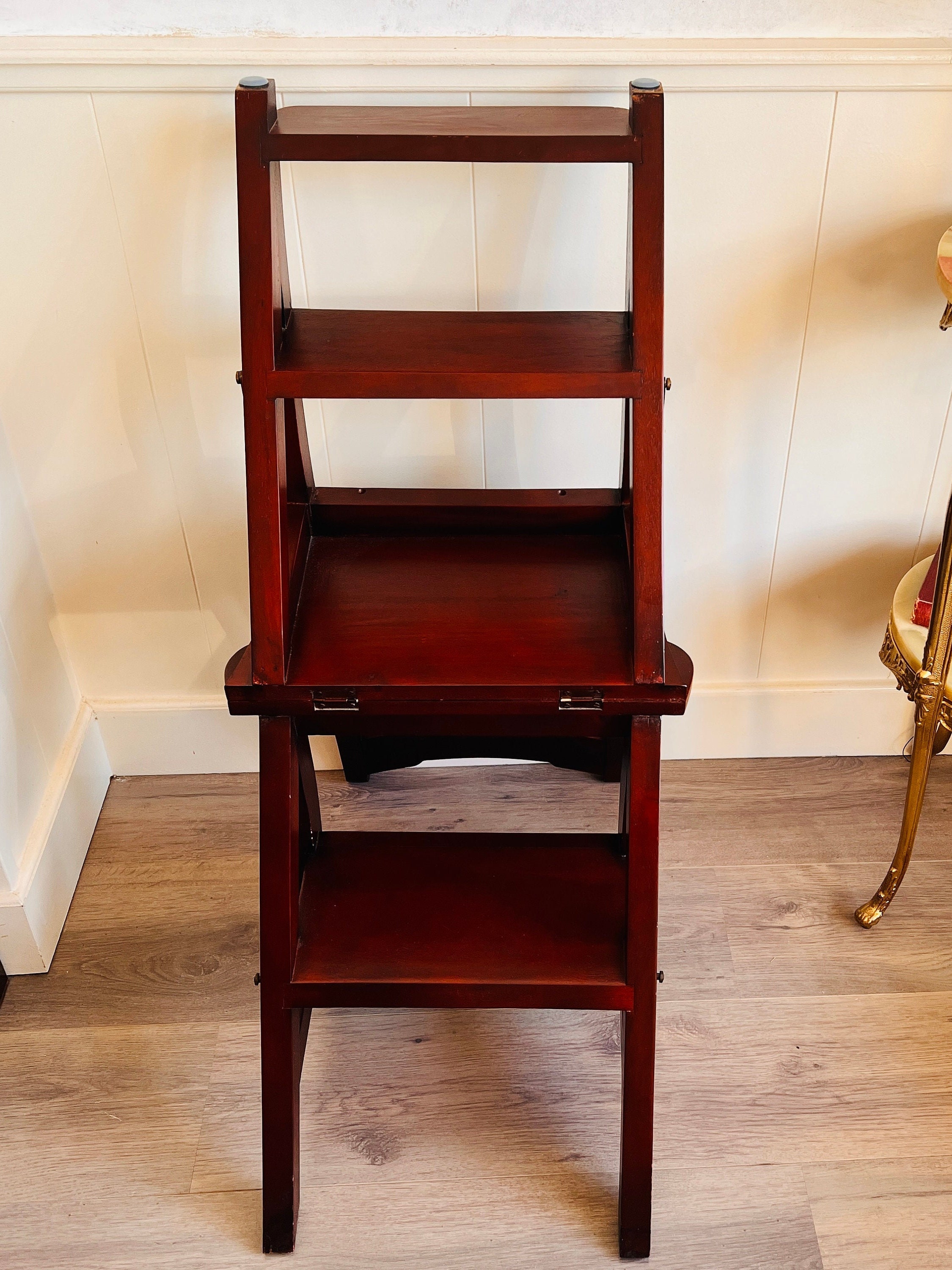 Vintage Folding Wood Library Step Stool Ladder Chair - Etsy UK