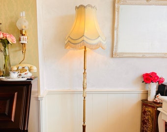 Vintage stand lamp, marble floor lamp, freestanding lamp, big lampshade, 70s vintage lamp