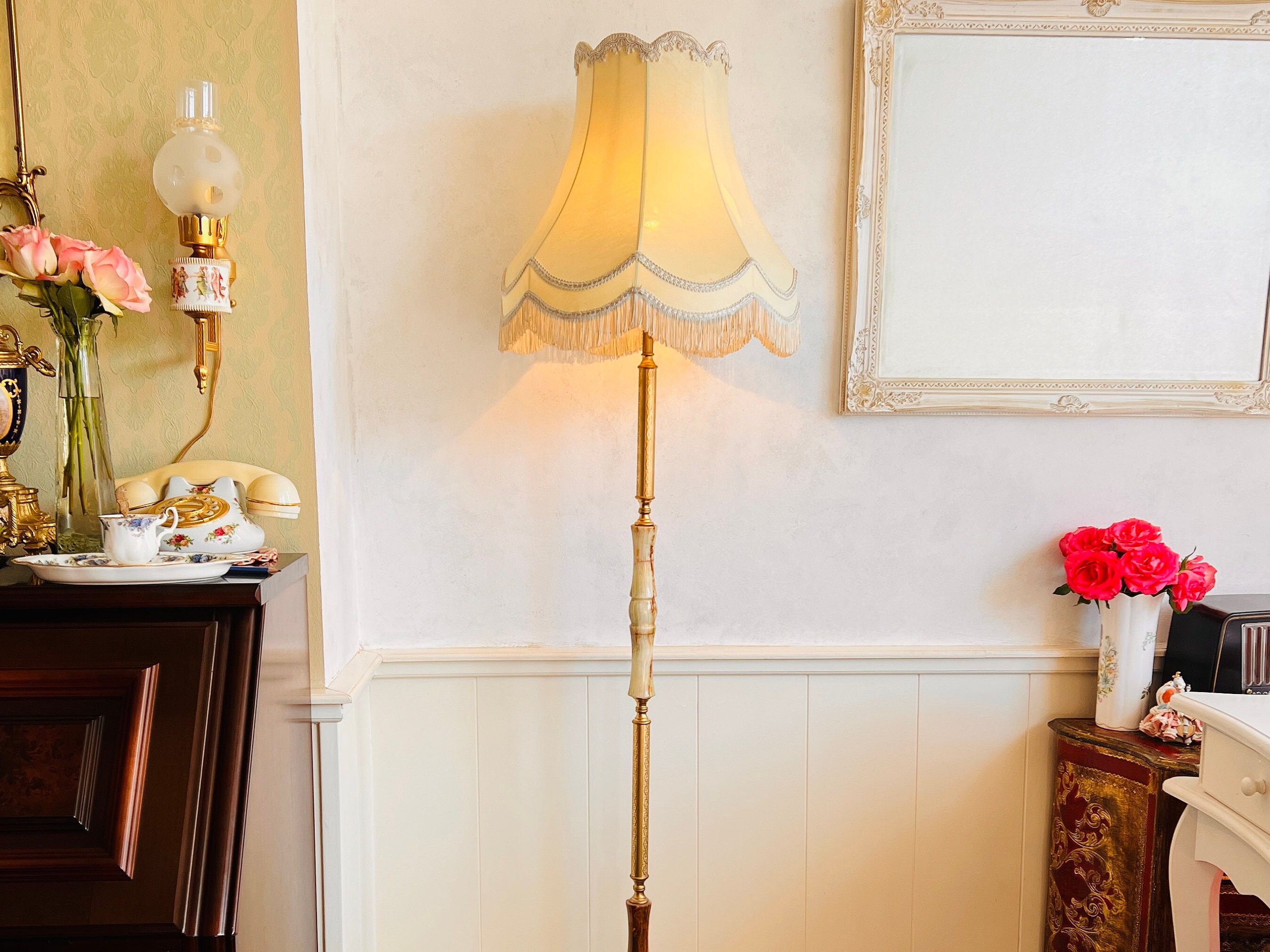 Onyx and sale brass standard lamp