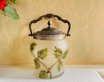 Art Nouveau Cookie Jar – Antique Biscuit Canister with Floral Relief