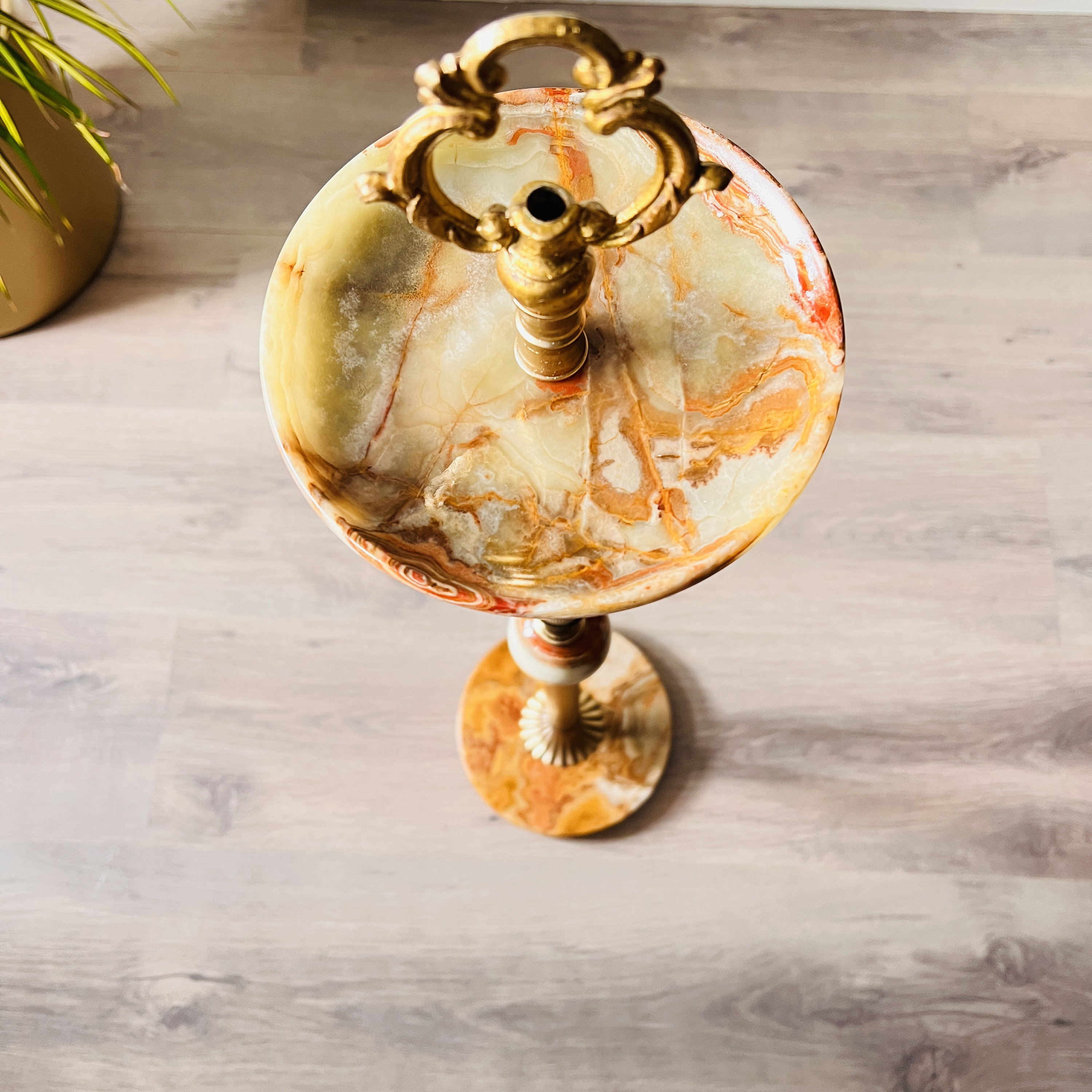 ヴィンテージ スタンディング灰皿、真鍮と大理石のフロアシガレット