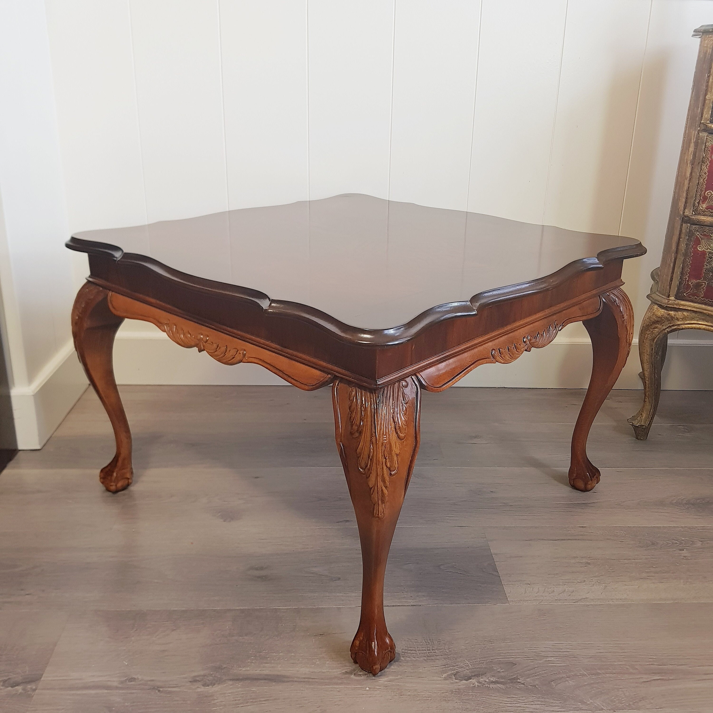 Chippendale Boston Style Vintage Cherry Wood Square Table - Etsy Chippendale Boston Style Vintage Cherry Wood Square Table - Etsy