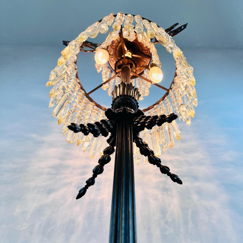 Empire Style Brass Floor Lamp with Crystals, Antique Freestanding Light, 4-Bulb Vintage Lighting for Elegant Home Decor image 5