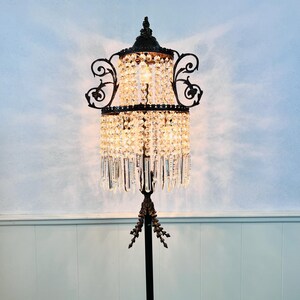 Empire Style Brass Floor Lamp with Crystals, Antique Freestanding Light, 4-Bulb Vintage Lighting for Elegant Home Decor image 2