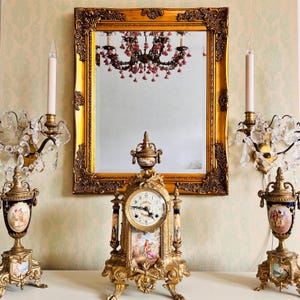 Baroque Style Beveled Wall Mirror – Ornate Wood Frame, Vintage French Accent