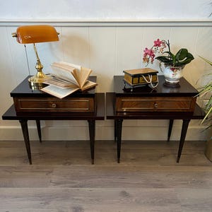 French Provincial Nightstands – Pair of Wooden Bedside Cabinets with Storage, Elegant Bedroom Tables